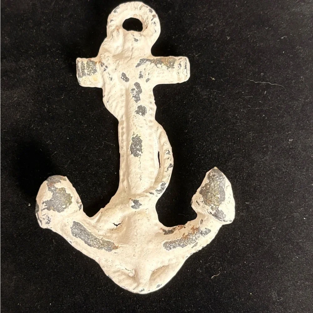 Rustic Two-Prong White Distressed Anchor Wall Hook